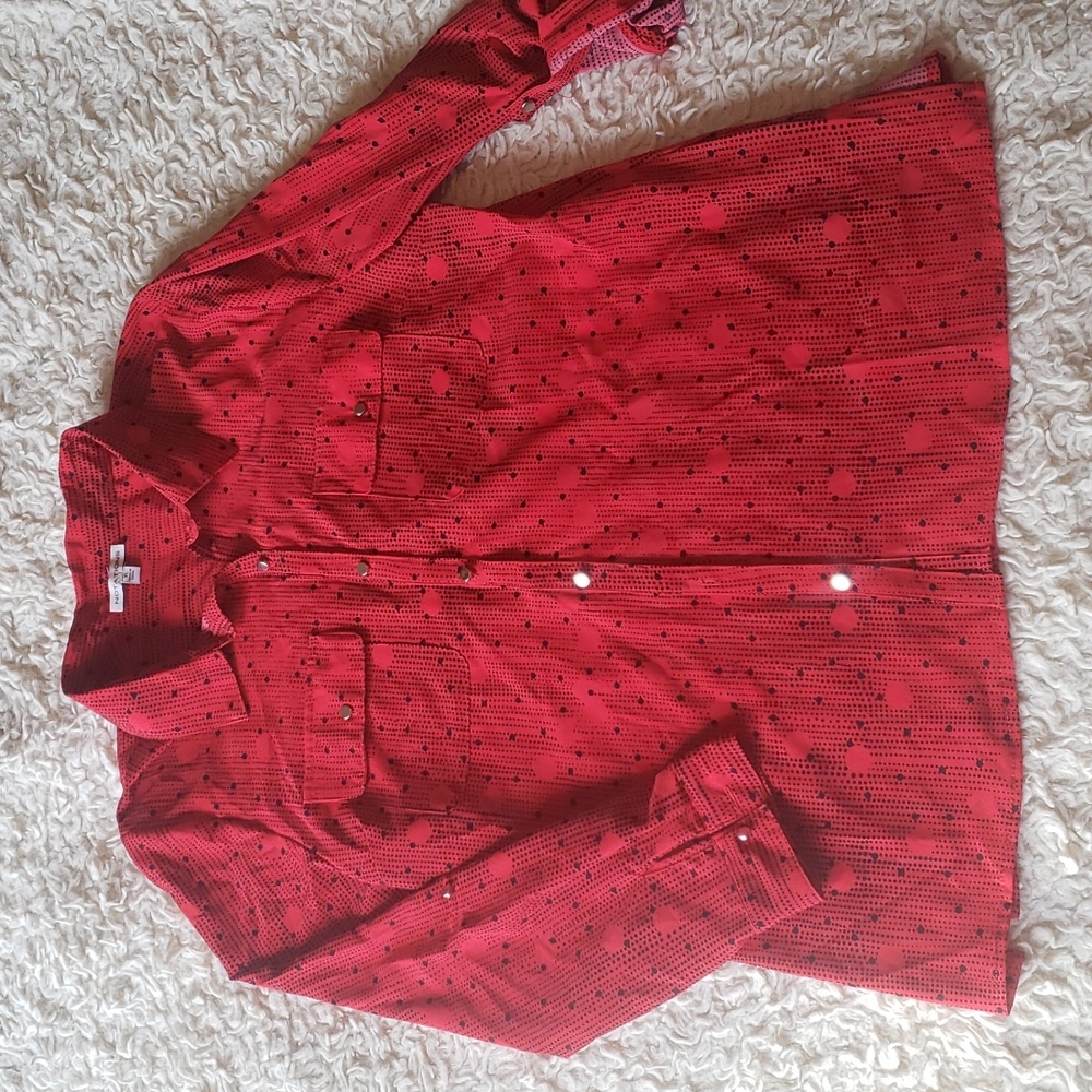 Notations Red Black Polka Dot Button Down Shirt XL - Picture 6 of 11